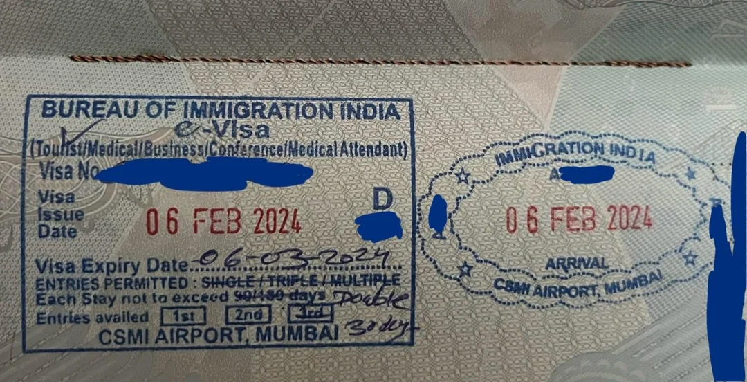 דוגמה לחותמת כניסה להודו — ARRIVAL stamp בשדה התעופה